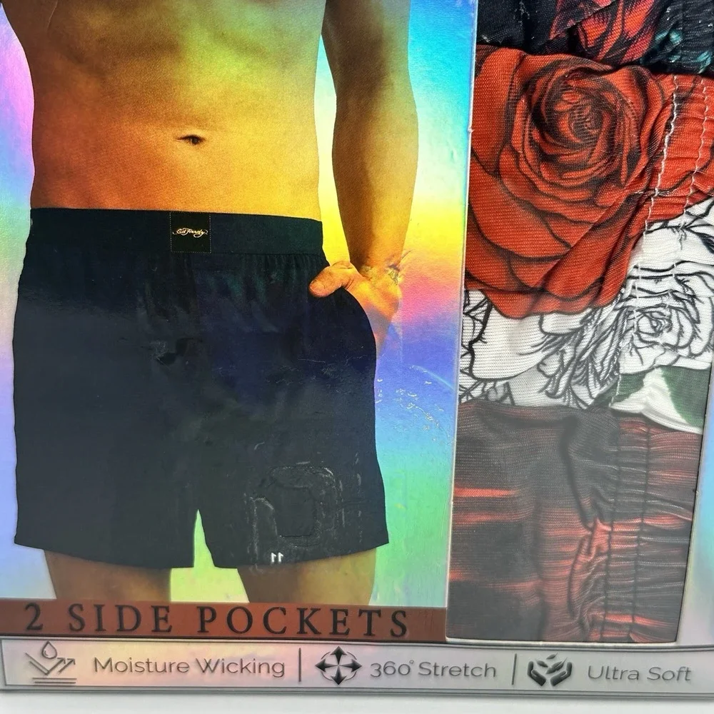 Ed Hardy 4 Pack Boxer Briefs Men's Large 36-38 Skull Dragon Rose Performance NWT